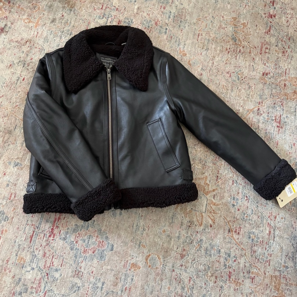Levi's Black Faux Leather Jacket with Shearling Trim